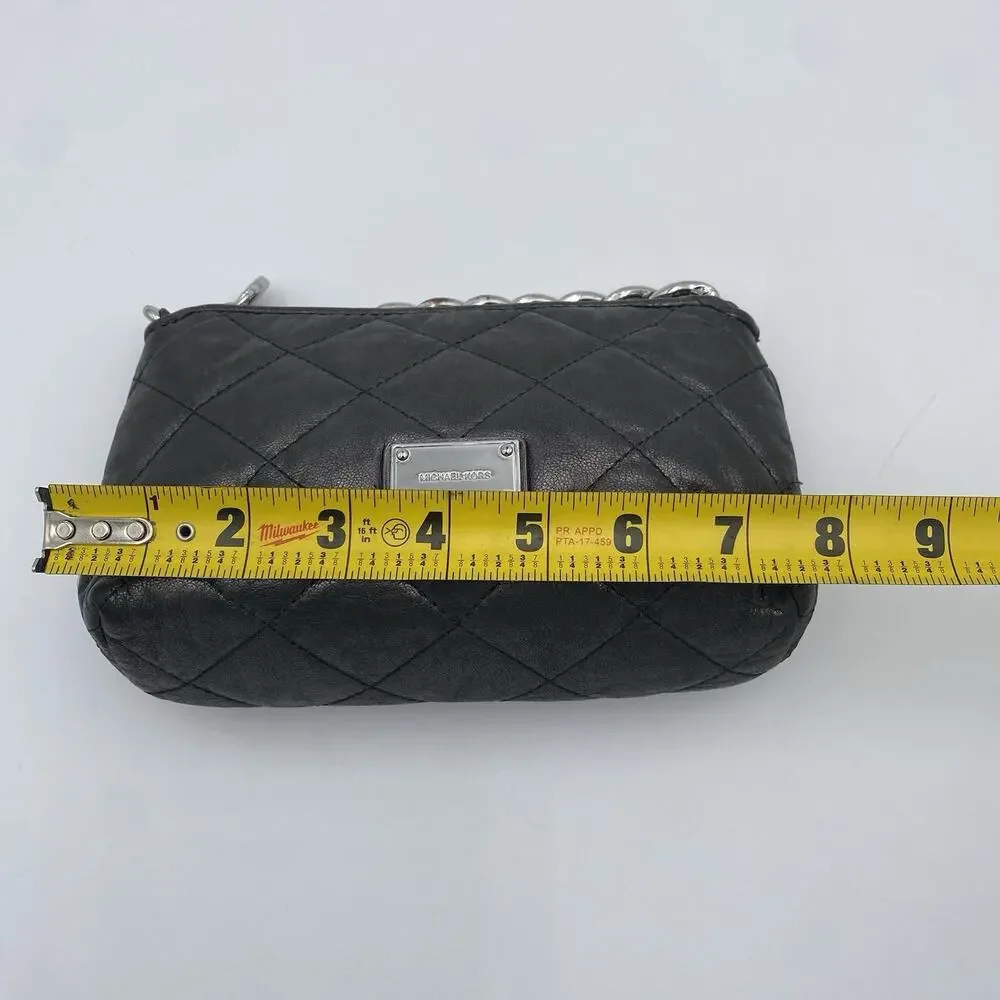 Michael Kors Mini-Quilted Purse Dark Metallic Gray Silver Hardware Chain